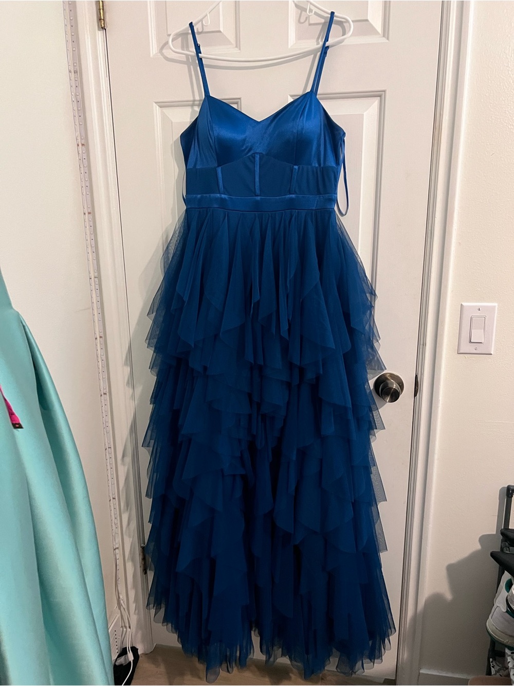 City Studio Royal Blue Tulle Ruffled Spaghetti Strap Prom Dress